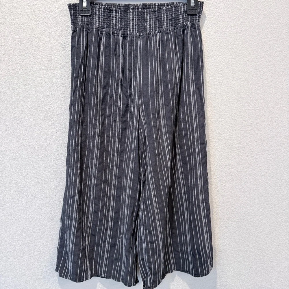 Given Kale Striped Wide Leg Pants M Smocked Waist Boho Coastal Grandmacore - Picture 4 of 11